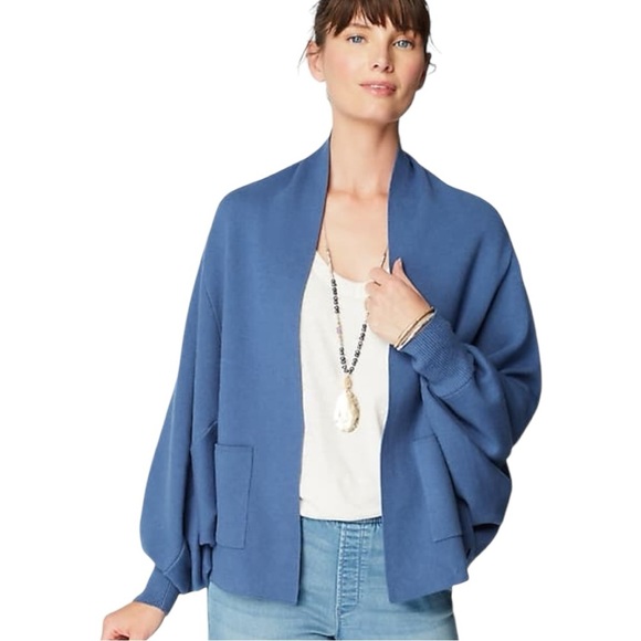 J. JILL Pure Jill Double Knit Blue Cardigan Dolman Sleeve Oversized Open Size M - Picture 2 of 15